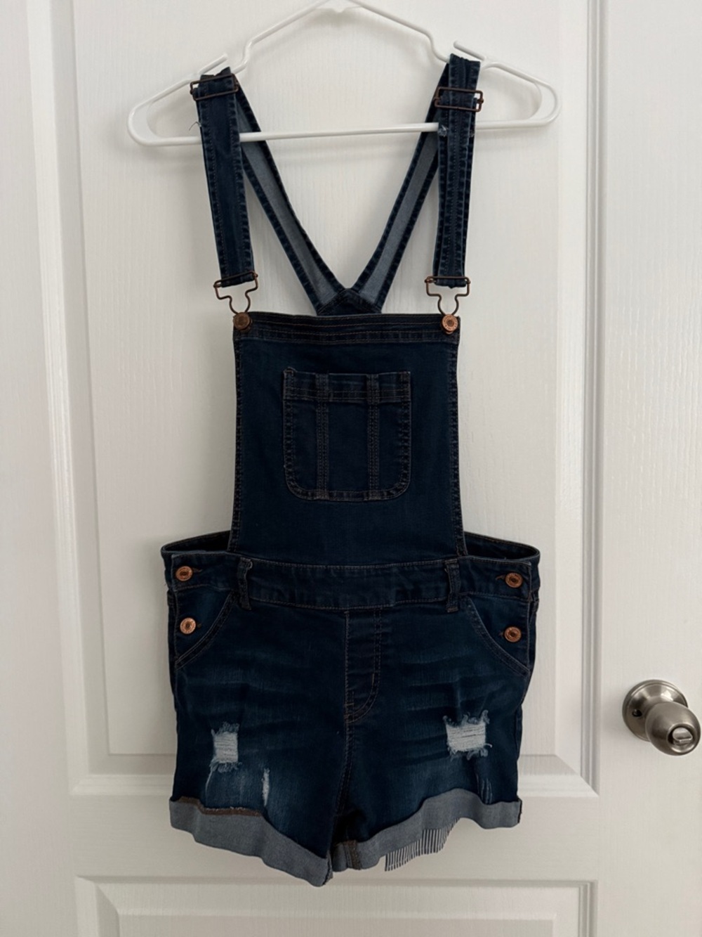 Dark Blue Denim Overalls Shorts (M)